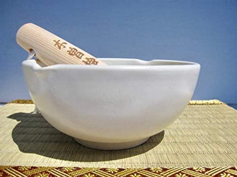 Mino Ware Made in Japan Ripple Ridge Mortar and Pestle (uribachi and Surikogi Set Small 4.92Inches for Both Right and Left Handed Ivory Authentic Mino Ware Pottery M87853 - Image 5