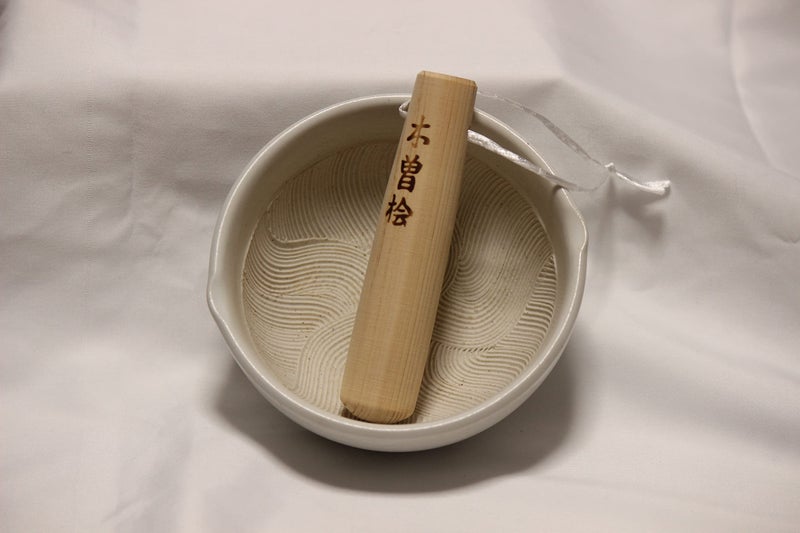 Mino Ware Made in Japan Ripple Ridge Mortar and Pestle (uribachi and Surikogi Set Small 4.92Inches for Both Right and Left Handed Ivory Authentic Mino Ware Pottery M87853 - Image 3