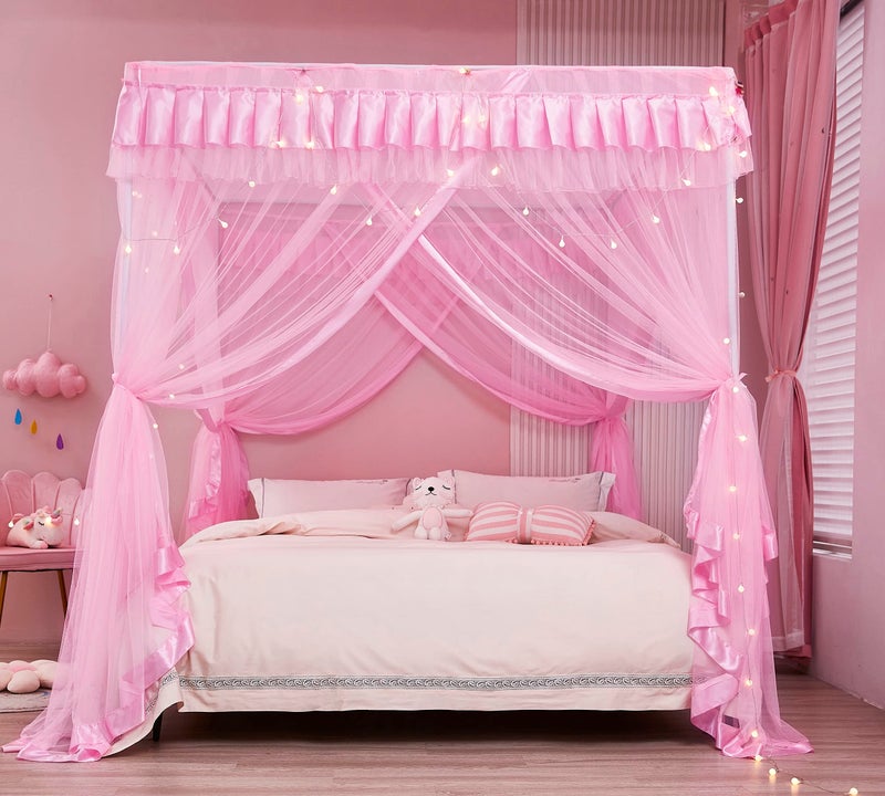 Mengersi Canopy Bed Curtains Queen Size,Bed Canopy for Girls Princess Bed Canopies Drapes Mosquito Net -Bedroom Decor,Pink - Image 5
