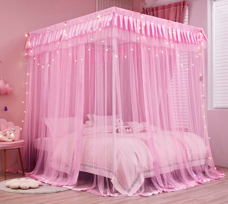 Mengersi Canopy Bed Curtains Queen Size,Bed Canopy for Girls Princess Bed Canopies Drapes Mosquito Net -Bedroom Decor,Pink - Image 3