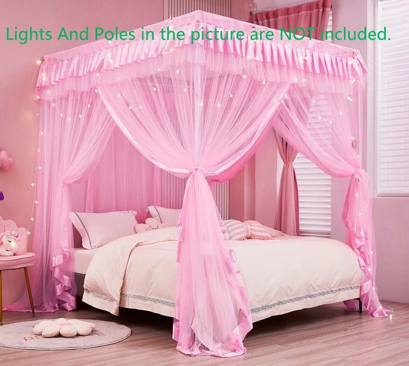 Mengersi Canopy Bed Curtains Queen Size,Bed Canopy for Girls Princess Bed Canopies Drapes Mosquito Net -Bedroom Decor,Pink - Image 2