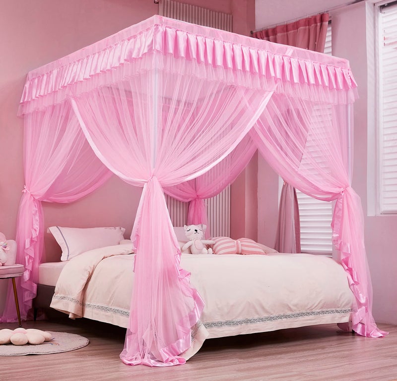 Mengersi Canopy Bed Curtains Queen Size,Bed Canopy for Girls Princess Bed Canopies Drapes Mosquito Net -Bedroom Decor,Pink - Image 4