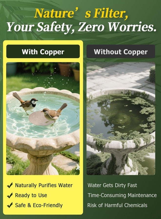 Mellbree 4-Pack Bird Bath Copper Disk, 0.6mm Reinforced 99.99% Pure Copper Cleaning Disk with Triple-Point Support for Physical Safe Clean Water All-Season - Image 2