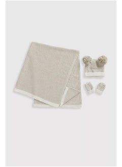 mothercare Cream Hat, Mitts and Shawl Set  - Image 1
