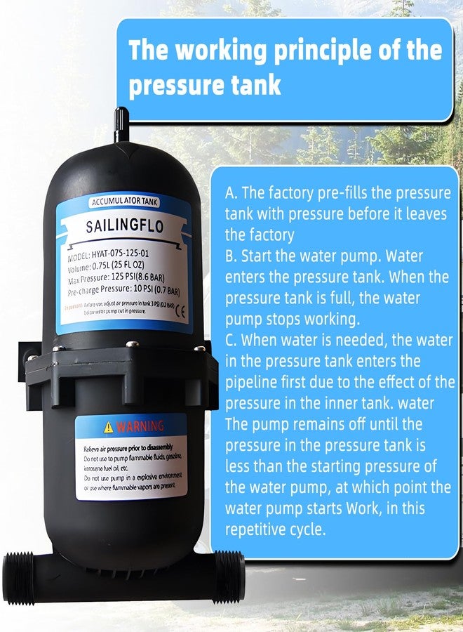 SAILINGFLO Pre-Pressurized Accumulator Tank - 0.75L Volume, 125 PSI, Quiet Operation, Stabilize Flow, Extend Pump Life for RVs,Marine, and Off-Grid Systems (Black) - Image 5