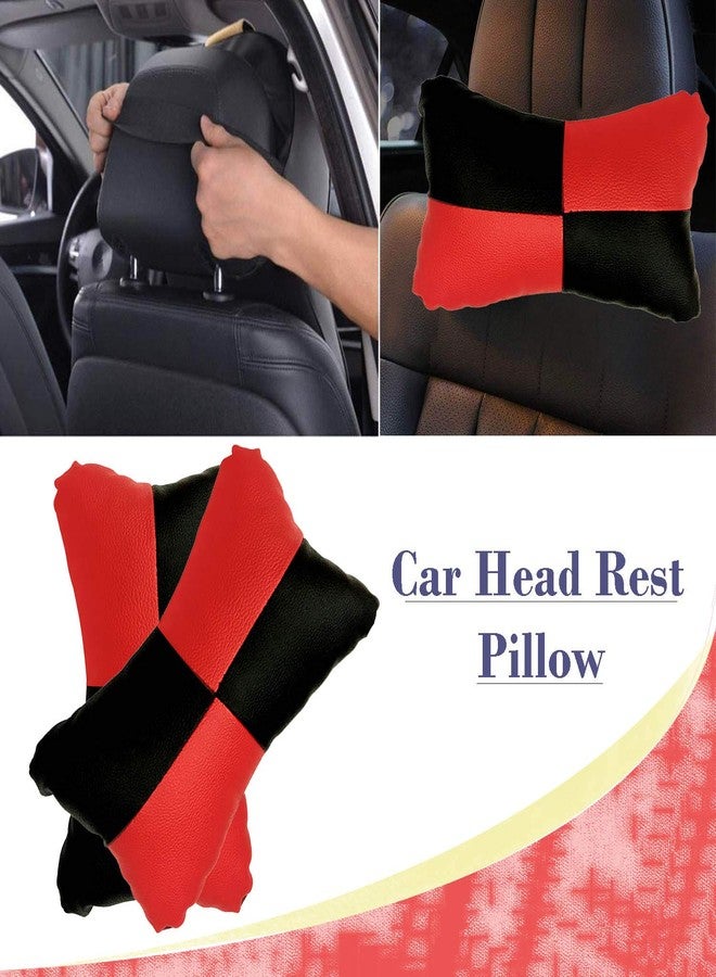 Adroitz Car Pillow Faux Leather Material Check Design (2 Pieces) in Red for Kizashi_PR103 - Image 4