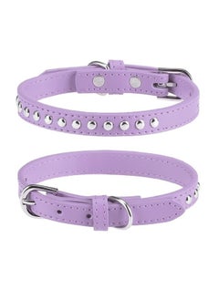 BINGPET BA2006 Adjustable Dog Real Split Leather Studded Pet Dog Collar, Durable Doggy Collars for Small Medium Large Dogs - Purple XS  - Image 1