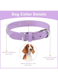 BINGPET BA2006 Adjustable Dog Real Split Leather Studded Pet Dog Collar, Durable Doggy Collars for Small Medium Large Dogs - Purple XS  - Image 4