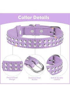 BINGPET BA2006 Adjustable Dog Real Split Leather Studded Pet Dog Collar, Durable Doggy Collars for Small Medium Large Dogs - Purple XS  - Image 2