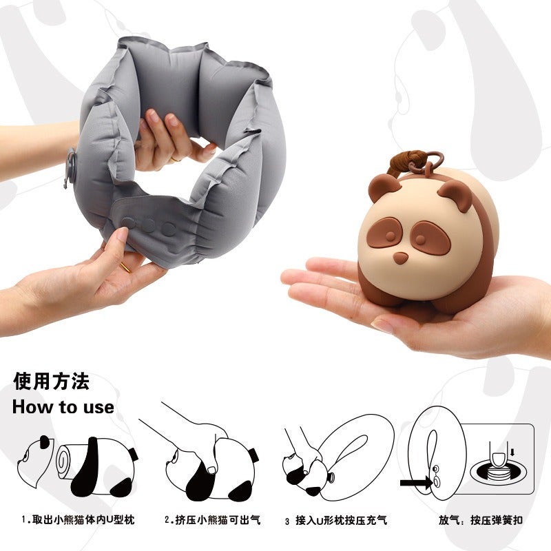 Wholesale Portable Inflatable Travel Neck Pillow - Cartoon Panda Design, U-Shaped - Image 4