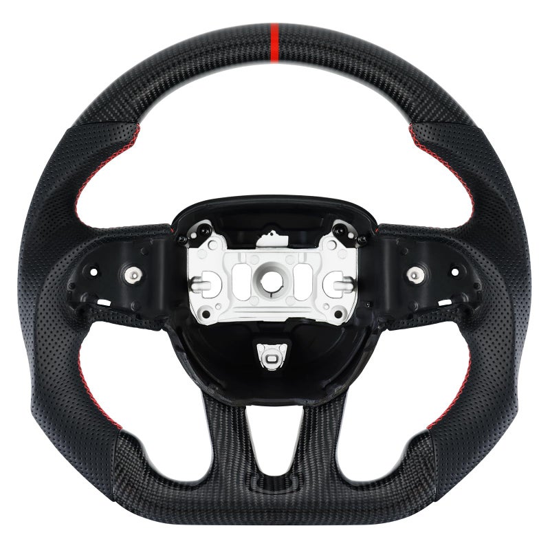 LOSCHEN Steering Wheel for Dodge 3K Real Carbon Fiber Steering Wheel for DodgeJeep Grand CherokeeSXTGTRTSRTHELLCAT Perforated Leather Upgrade Dshaped Flatbottom