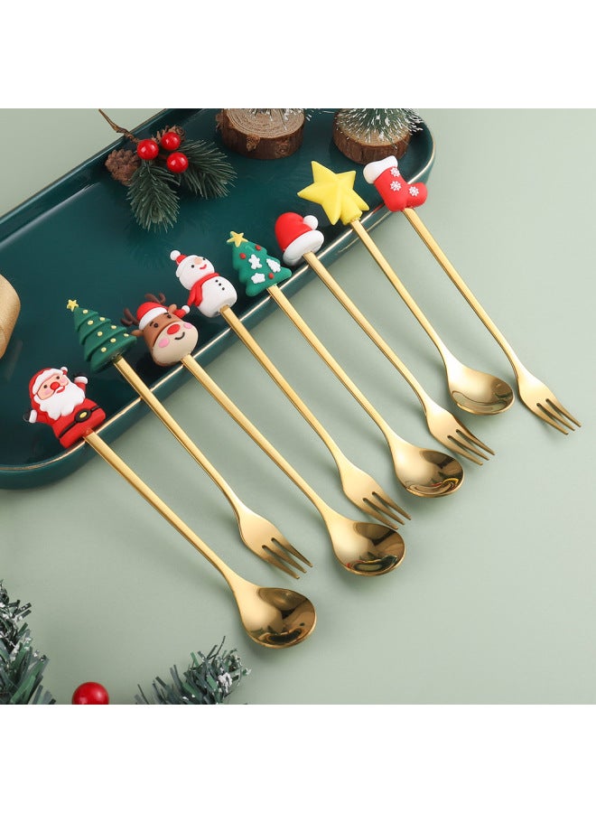 W Cartoon Doll Spoon Q Version Christmas Spoon Mixing Spoon Cute Lucky Bag Rabbit Fork Dessert Spoon With Hand Gift Spoon Fork-Color:Gold-spoon-Specifications:Lucky Bag Rabbit  - Image 4