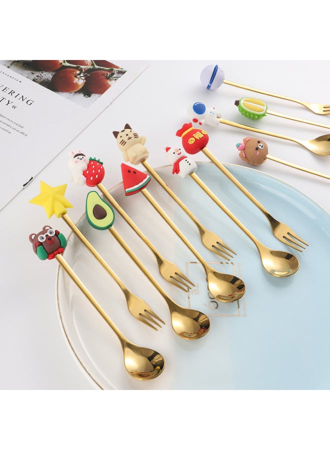 W Cartoon Doll Spoon Q Version Christmas Spoon Mixing Spoon Cute Lucky Bag Rabbit Fork Dessert Spoon With Hand Gift Spoon Fork-Color:Gold-spoon-Specifications:Lucky Bag Rabbit  - Image 5