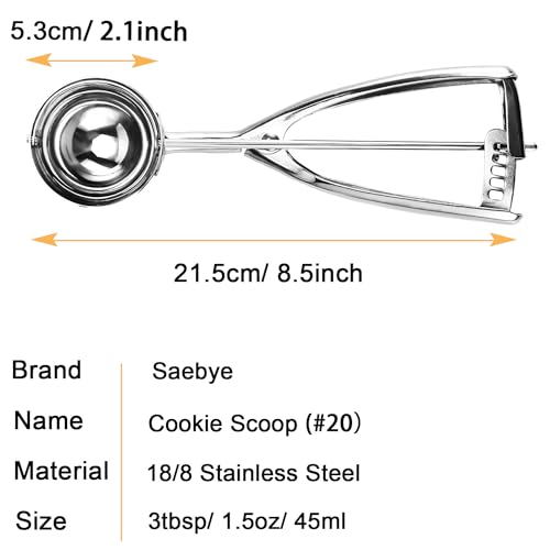 Saebye Large Cookie Scoop. 3 Tbsp Cookie Scoops for Baking, Cookie Dough Scoop, Cupcake Scoops, 2 3/32 inches / 53 mm Ball, 18/8 Stainless Steel, Secondary Polishing - Image 2