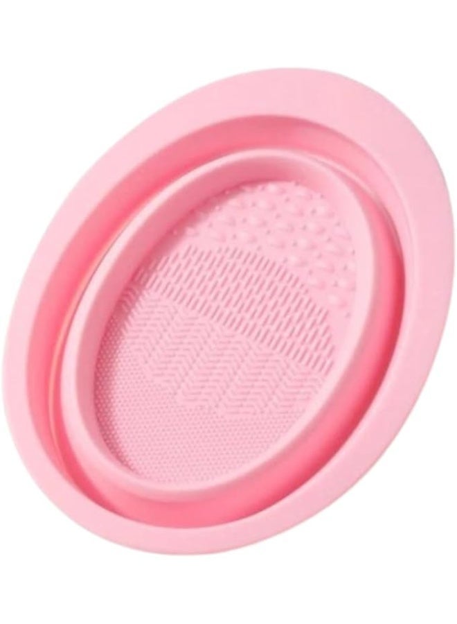 Silicone makeup brush cleaner, collapsible egg cleaning bowl, multi-functional washing mat, washable cleaning pad with suction base, brush not included (pink) - Image 1