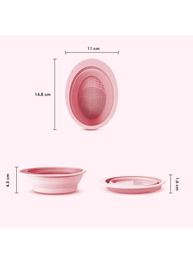 Silicone makeup brush cleaner, collapsible egg cleaning bowl, multi-functional washing mat, washable cleaning pad with suction base, brush not included (pink) - Image 3