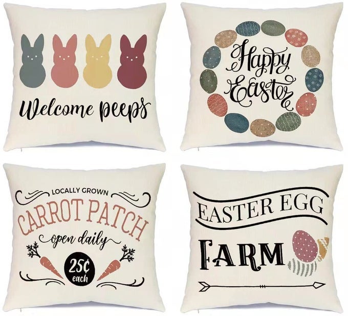 EASTER PILLOW COVERS SET OF 4 20X20 INCH FARMHOUSE BUNNY DECORATION EGG RABBIT DECORATIVE PILLOW CASES FOR SOFA COUCH