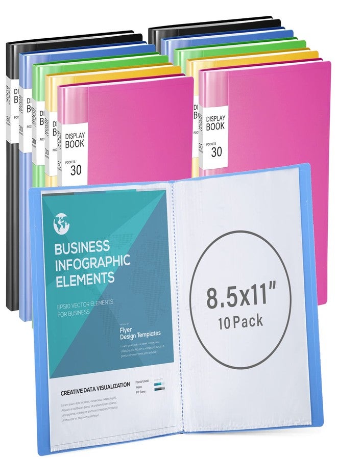 Fumete 10 Pack Presentation Binder with Plastic Sleeves, Large Capacity 8.5"x11" Portfolio Protectors, 30 Pocket Document Organizer for Recipes, Artwork, School & Office, Durable Clear Sleeves - Image 1