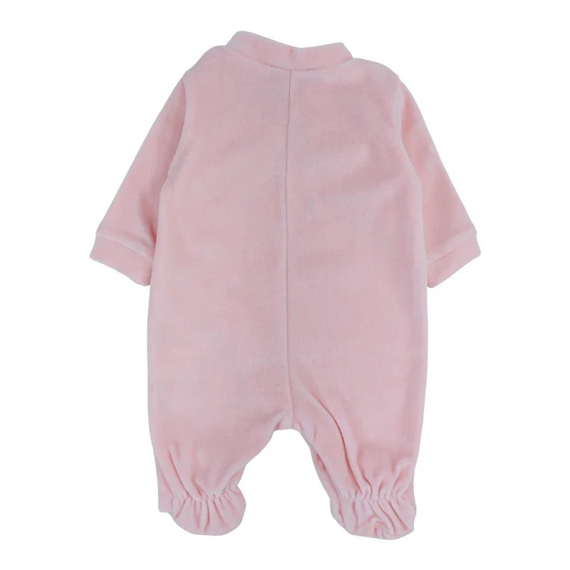 Pompelo Baby Girls Velvet Baby Bodysuit – Pink with a Bear Design - Image 2