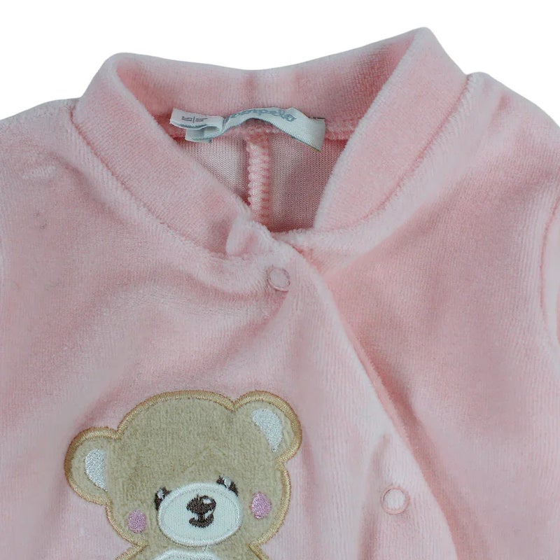Pompelo Baby Girls Velvet Baby Bodysuit – Pink with a Bear Design - Image 3