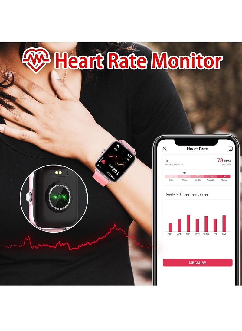 Generic 1.7-inch Smart Watch, Dial/Receive Calls, Compatible with Android/iOS Phone, Fitness Tracker with Heart Rate Monitor, Blood Oxygen, Sleep, Multi-sport Modes, IP68 Waterproof Smartwatch (Pink)  - Image 4