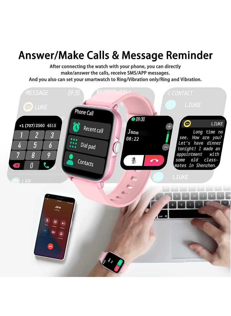 Generic 1.7-inch Smart Watch, Dial/Receive Calls, Compatible with Android/iOS Phone, Fitness Tracker with Heart Rate Monitor, Blood Oxygen, Sleep, Multi-sport Modes, IP68 Waterproof Smartwatch (Pink)  - Image 3