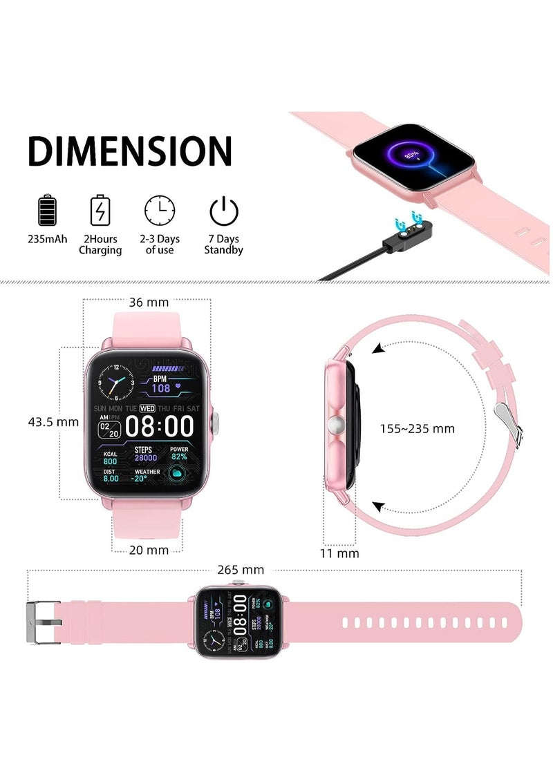 Generic 1.7-inch Smart Watch, Dial/Receive Calls, Compatible with Android/iOS Phone, Fitness Tracker with Heart Rate Monitor, Blood Oxygen, Sleep, Multi-sport Modes, IP68 Waterproof Smartwatch (Pink)  - Image 2