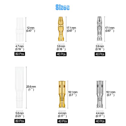 DYWISHKEY 320Pieces 3.9mm Brass Male and Female Bullet Terminals Wire Connector Block with Insulating Sleeves for Car Truck Motorcycle Bike - Image 2