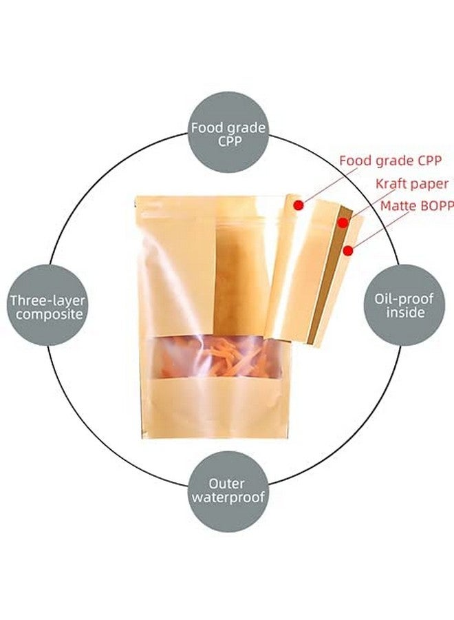 DEERA Stand Up Ziplock Reusable Airtight Kraft Paper Storage Pouch (Brown)(120mmX200mm)(Pack of 50) - Image 5