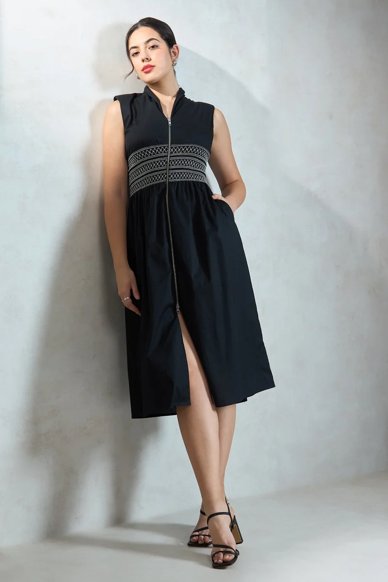 Virgio Embroidered Zip-Front Dress