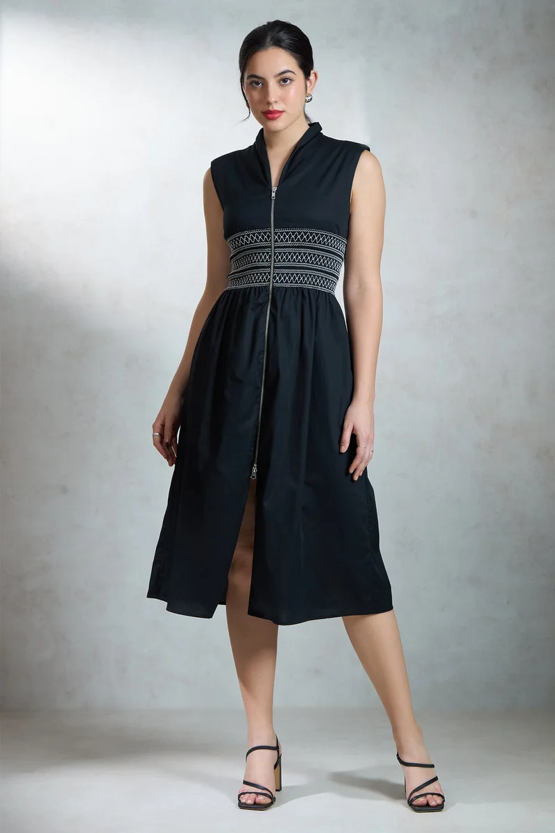 Virgio Embroidered Zip-Front Dress
