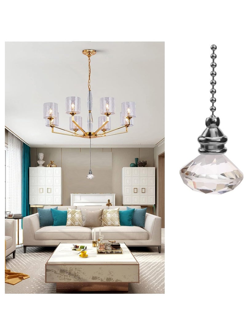 Set of 2 Crystal Diamond Ceiling Fan Pull Chains 30cm Light Pull Cords for Bathroom and Ceiling Lights - Image 2