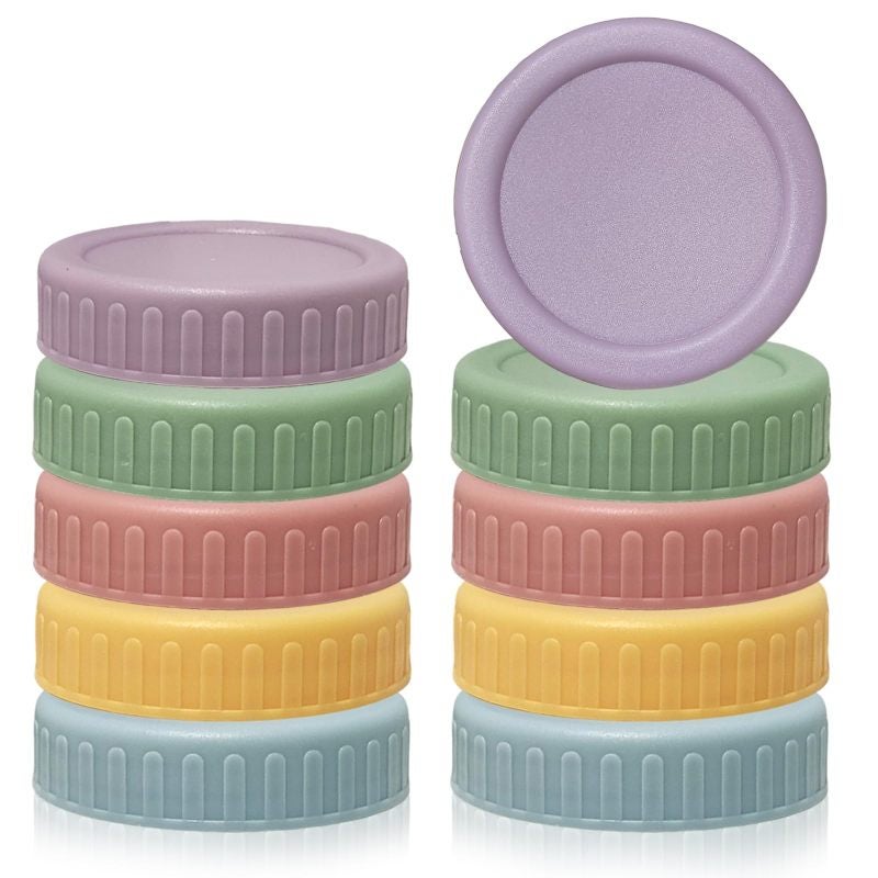 Mason Jar Lids 70mm Regular Mouth - Leak-Resistant Silicone Seal Food-Grade Plastic Replacement Jar Lids: 10 Multicolor Lids With Color-Coded Organization for Home Kitchen Food Storage - Image 1