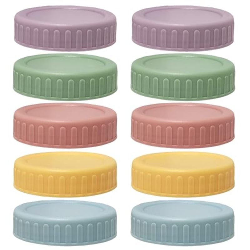 Mason Jar Lids 70mm Regular Mouth - Leak-Resistant Silicone Seal Food-Grade Plastic Replacement Jar Lids: 10 Multicolor Lids With Color-Coded Organization for Home Kitchen Food Storage - Image 5