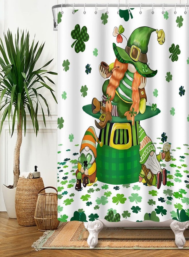 DASHAN St. Patrick's Day Shower Curtains for Bathroom Irish Theme with Shamrocks Lucky Gnomes Shower Curtain Green Holiday Bathroom Curtain Waterproof Fabric Bath Decor 72"x72" - Image 5