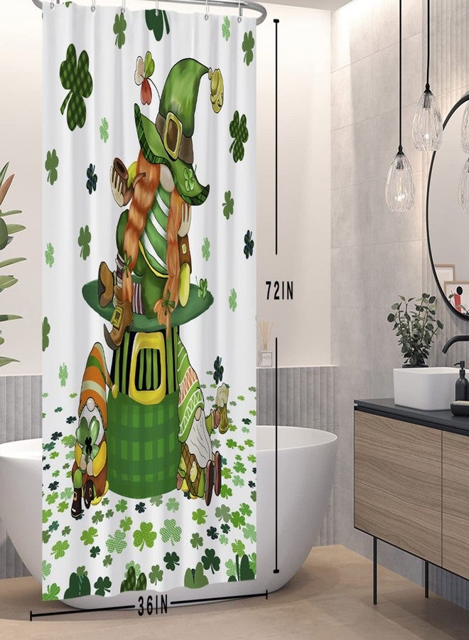 DASHAN St. Patrick's Day Shower Curtains for Bathroom Irish Theme with Shamrocks Lucky Gnomes Shower Curtain Green Holiday Bathroom Curtain Waterproof Fabric Bath Decor 72"x72" - Image 3