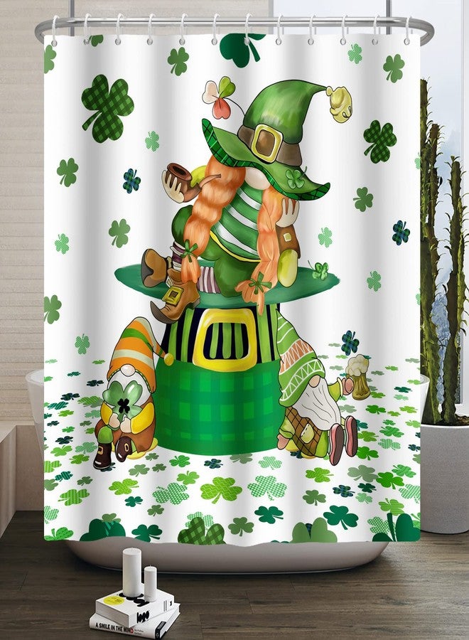DASHAN St. Patrick's Day Shower Curtains for Bathroom Irish Theme with Shamrocks Lucky Gnomes Shower Curtain Green Holiday Bathroom Curtain Waterproof Fabric Bath Decor 72"x72" - Image 2