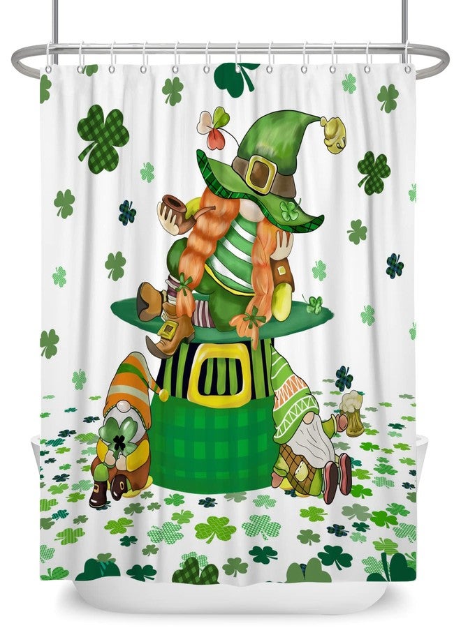 DASHAN St. Patrick's Day Shower Curtains for Bathroom Irish Theme with Shamrocks Lucky Gnomes Shower Curtain Green Holiday Bathroom Curtain Waterproof Fabric Bath Decor 72"x72" - Image 1