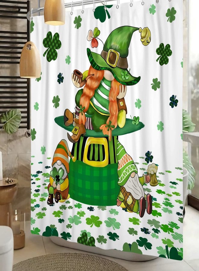 DASHAN St. Patrick's Day Shower Curtains for Bathroom Irish Theme with Shamrocks Lucky Gnomes Shower Curtain Green Holiday Bathroom Curtain Waterproof Fabric Bath Decor 72"x72" - Image 4