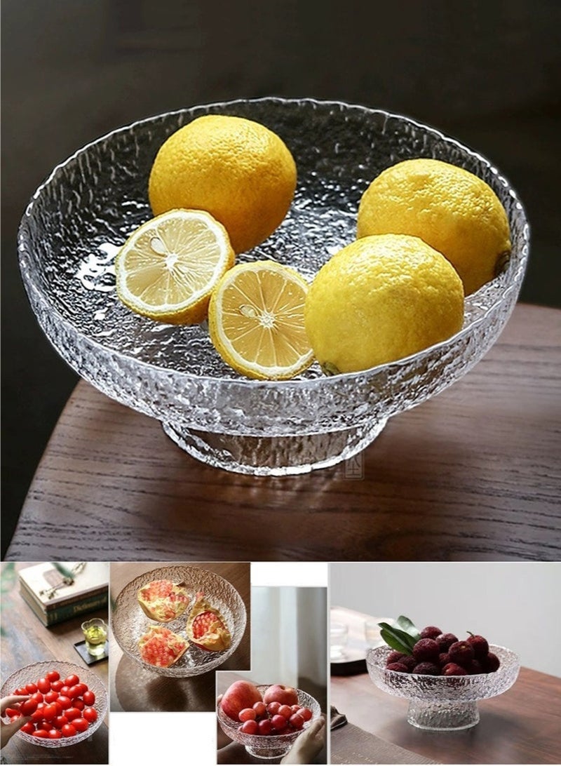 Bukela Glass Fruit Bowl Fruit Basket for Kitchen Counter Clear Salad Bowl Decorative Pedestal Bowl for Table Decor Serving Bowl for Fruit Snacks Candy - Image 2