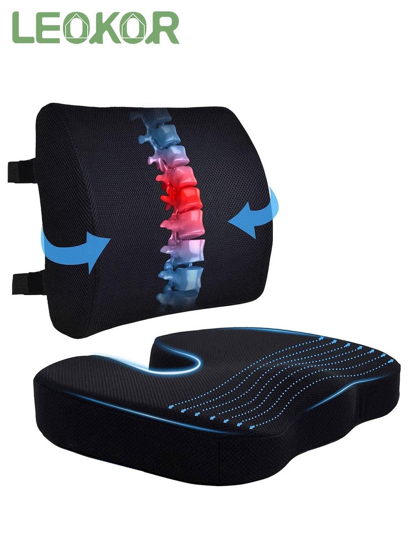 LEOKOR Lumbar Support Pillow for Office Desk Chair Memory Foam Car Seat Cushion & Orthopedic Back Pillow, Ergonomic Sitting Pads, for Sciatica, Lower Back & Tailbone Pain Relief Desk Pad - Image 1