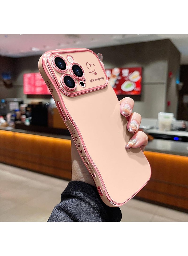 WRISTWISE Case Cover for iPhone 14 Pro for Women Girls, Cute Wave Frame Curly Shape with Love Heart Pattern Raised Camera Protection Cover Luxury Plating Shockproof Case, Pink - Image 5