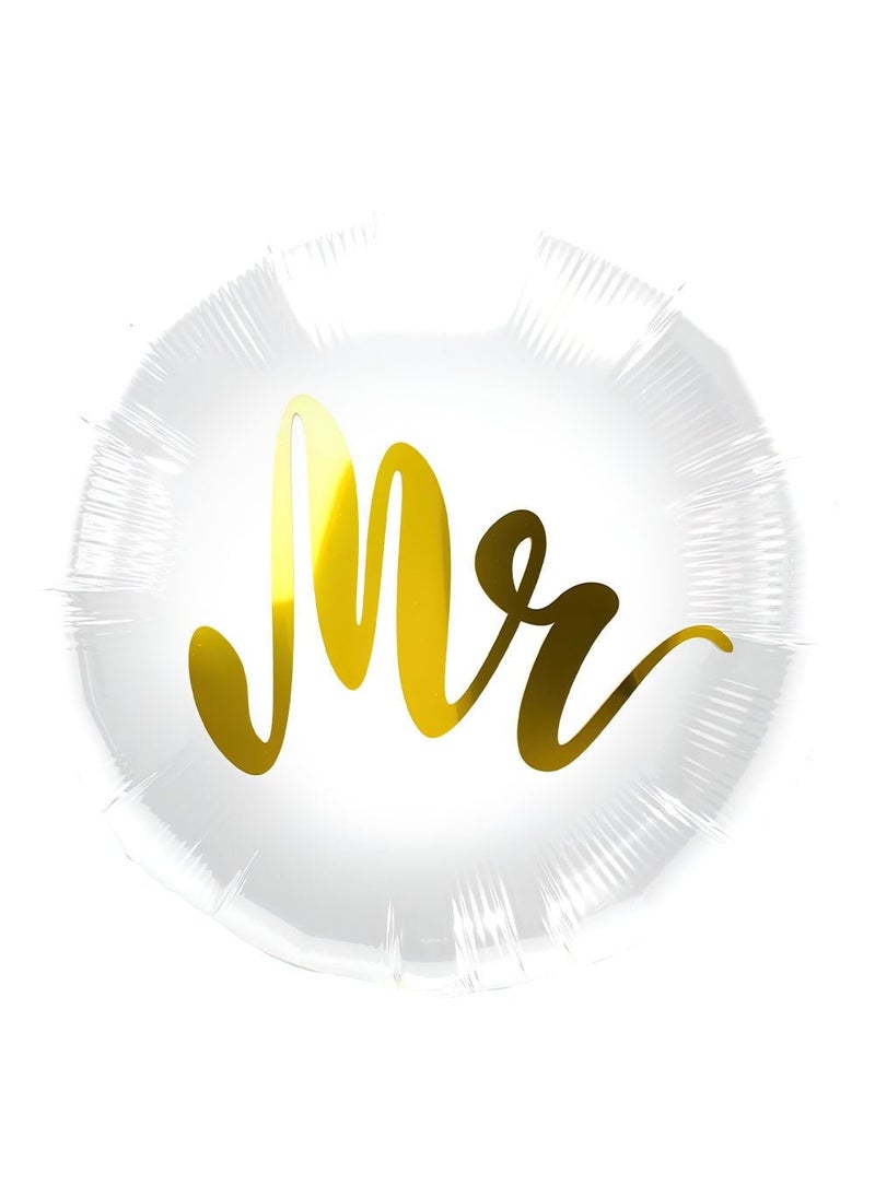 فولات بالون السيد راوند من رقائق الألومنيوم باللون الأبيض الذهبي 45 سم