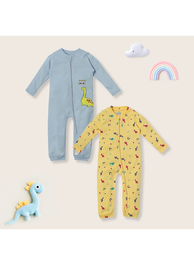 Nautinati Nautinati Infants Dinosaur Print 100% Cotton Pack of 2 Sleepsuit