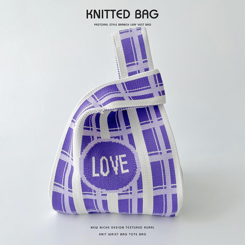 Niche Design Striped Love Knitted Shoulder Handbag Women'S All-Match High-Grade Large Capacity Tote Bag Sale - Image 1