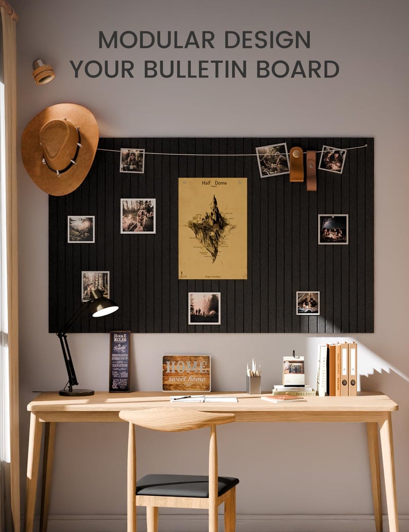 Fluxynara Large Felt Bulletin Board 36" x 24" Cork Board Alternative-6 Pack with 40 Safe Removable Adhesive Tabs, Cork Boards for Walls Cork Board for Home Office Classroom Pin Board (Black) - Image 5