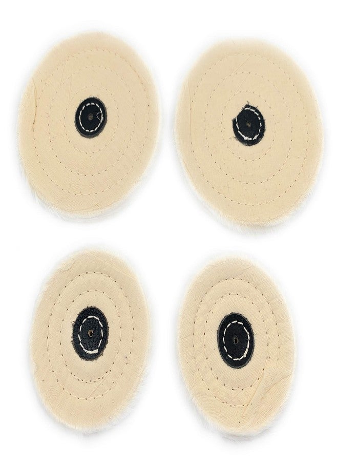 Aone Polishing White Muslin Cloth Buff 4”x50 & 6"x50 Folds Stitched Buffing Wheel Leather Hub Kit of 4 to Polish & Buff Gold,Silver,Other Metals for Jewellery,Watchmaking,Hobby Craft for Bench Grinder - Image 1
