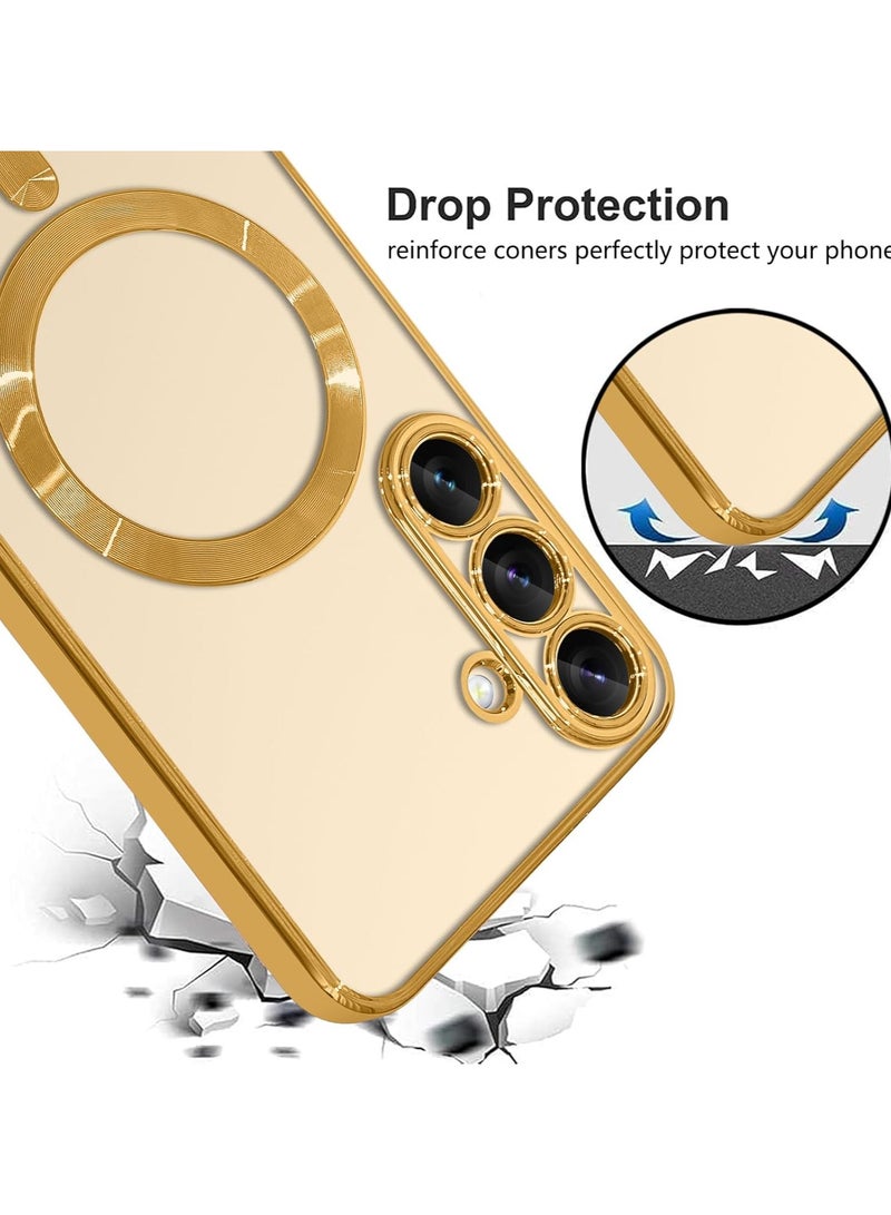 حافظة رقيقة شفافة مغناطيسية لهاتف سامسونج جالاكسي S25 إيدج مع واقي كاميرا كامل مضاد للاصفرار مقاومة للصدمات متوافقة مع غلاف ماغسيف - ذهبية - Image 4