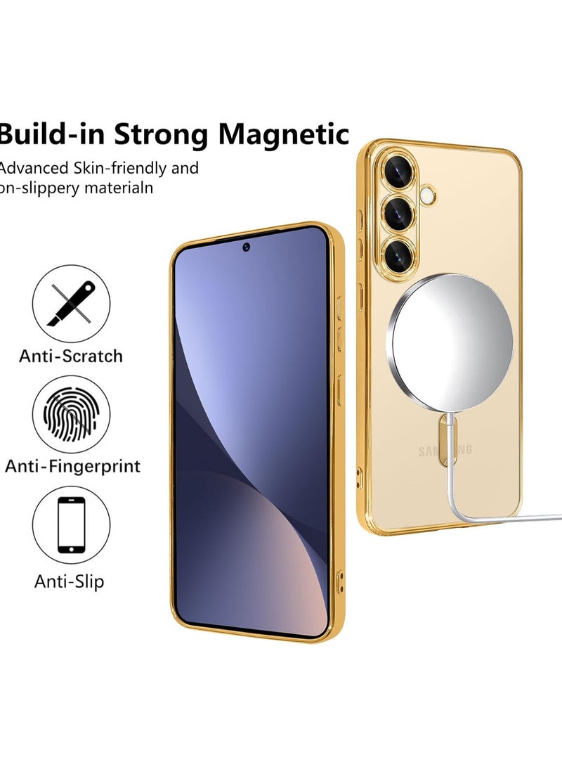 حافظة رقيقة شفافة مغناطيسية لهاتف سامسونج جالاكسي S25 إيدج مع واقي كاميرا كامل مضاد للاصفرار مقاومة للصدمات متوافقة مع غلاف ماغسيف - ذهبية - Image 5