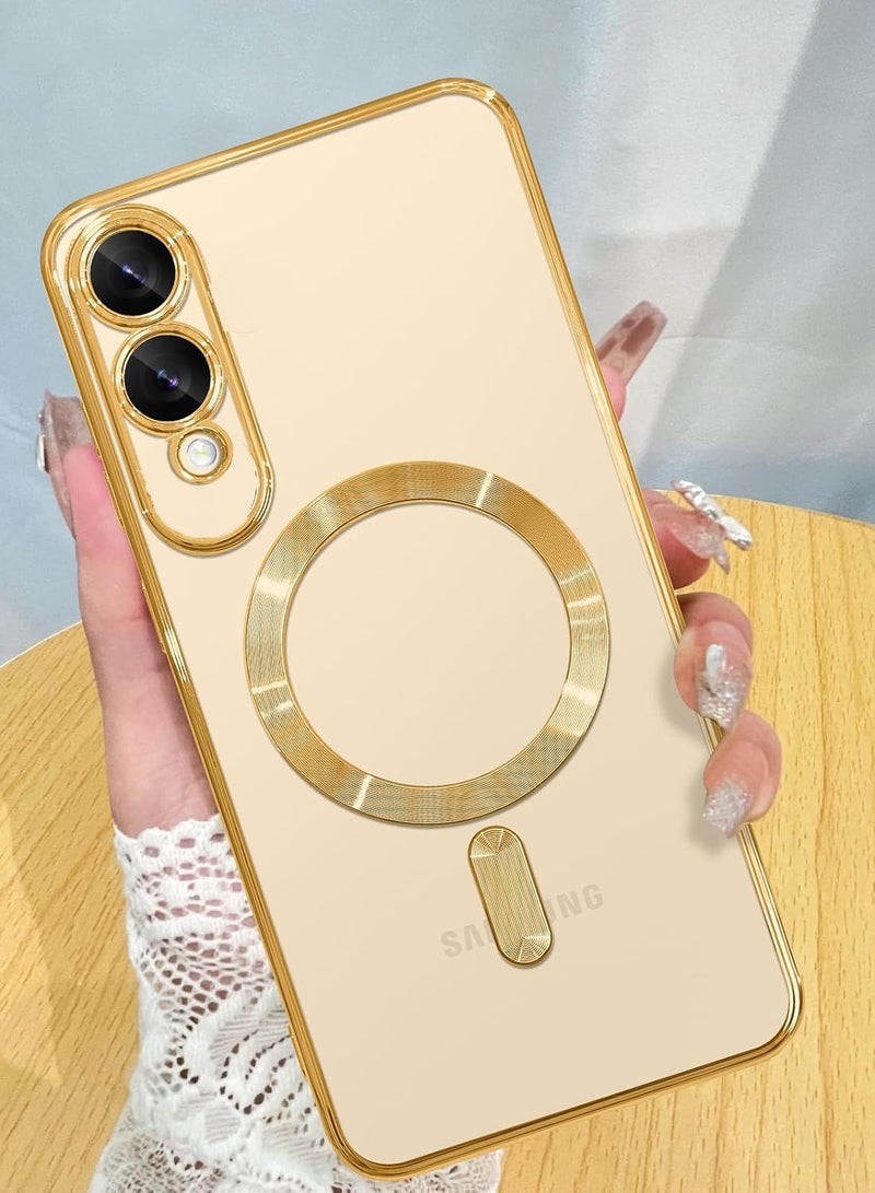 حافظة رقيقة شفافة مغناطيسية لهاتف سامسونج جالاكسي S25 إيدج مع واقي كاميرا كامل مضاد للاصفرار مقاومة للصدمات متوافقة مع غلاف ماغسيف - ذهبية - Image 1